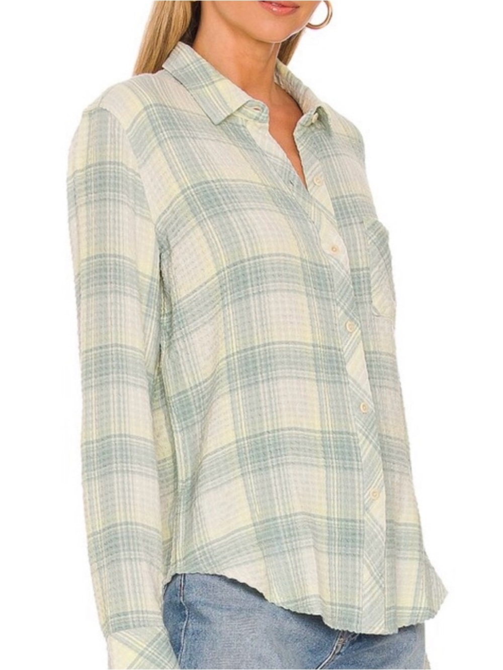 Rails Brady shirt in sage lemon green yellow plaid pattern seersucker texture M